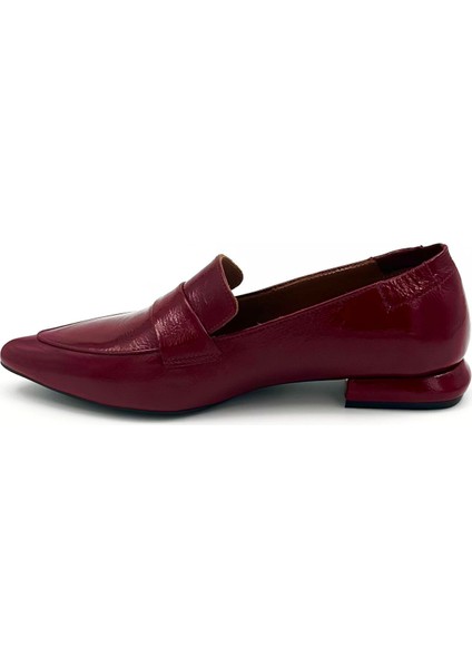 Bordo Kırışık Rugan Düz Topuklu Loafer Ayakkabı fiyatları