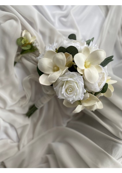 Gelin Buketi Gelin Çiçeği Manolya Çiçeği El Buketi Nikah Çiçeği Damat Yaka Çiçeği indirimleri