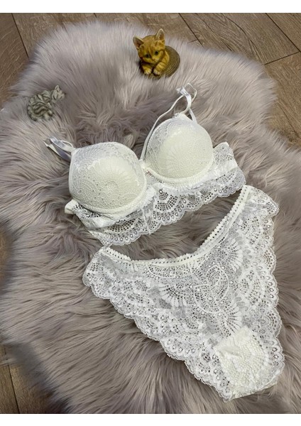 Beyaz Tam Desenli Destekli Dolgulu Kadın Iç Çamaşır Takımı fiyatları