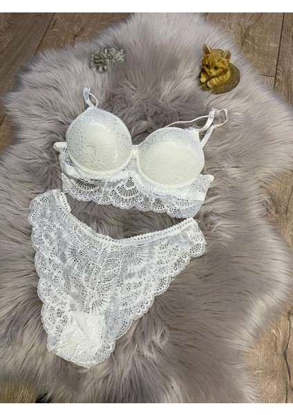 Beyaz Tam Desenli Destekli Dolgulu Kadın Iç Çamaşır Takımı modelleri