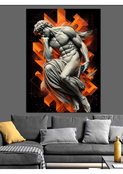 Davut Heykeli Pop Art Dekoratif Kanvas - Mdf Ahşap Tablo