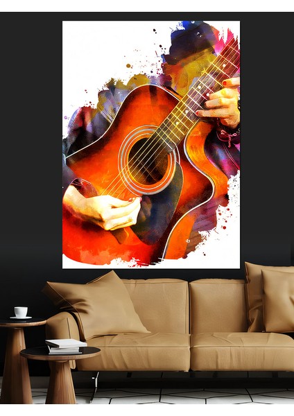 Akustik Gitar Dekoratif Kanvas - Mdf Ahşap Tablo