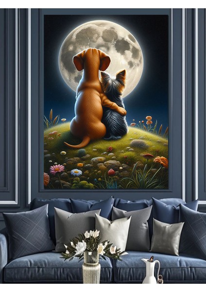 Aya Seyreden Dost Köpekler Dekoratif Kanvas - Mdf Ahşap Tablo