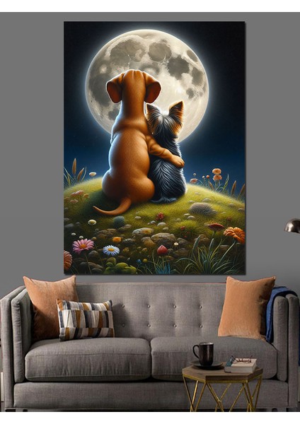 Aya Seyreden Dost Köpekler Dekoratif Kanvas - Mdf Ahşap Tablo modelleri