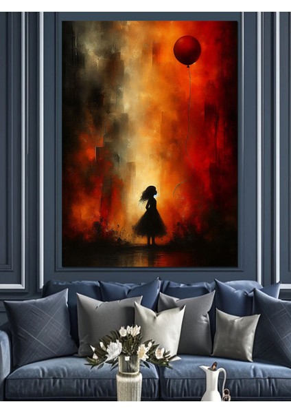 Kırmızı Uçan Balon ve Çocuk Dekoratif Kanvas - Mdf Ahşap Tablo