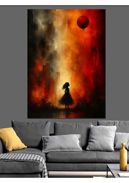 Kırmızı Uçan Balon ve Çocuk Dekoratif Kanvas - Mdf Ahşap Tablo fiyatları