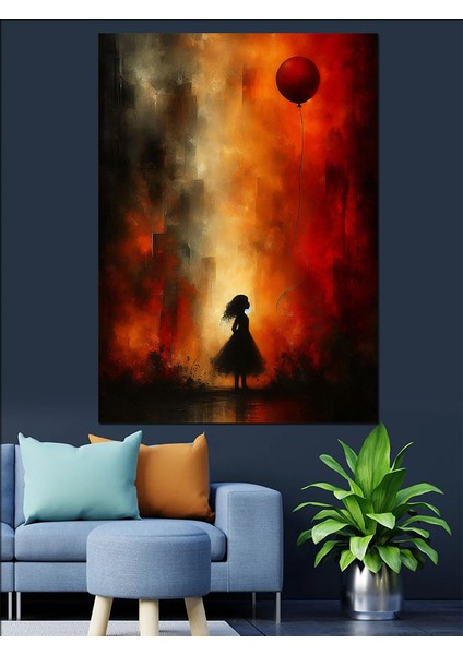 Kırmızı Uçan Balon ve Çocuk Dekoratif Kanvas - Mdf Ahşap Tablo fırsatları