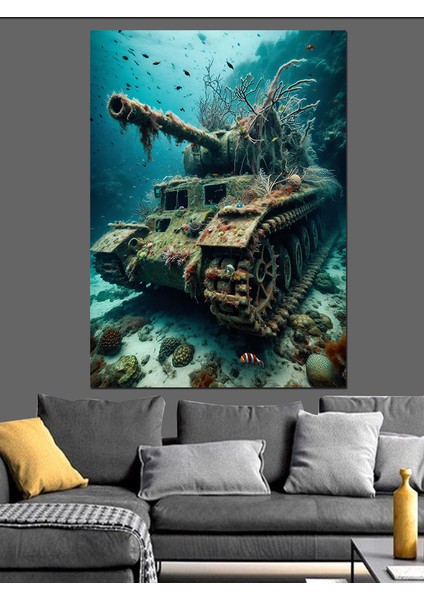 Suyun Altındaki Tank Dekoratif Kanvas - Mdf Ahşap Tablo