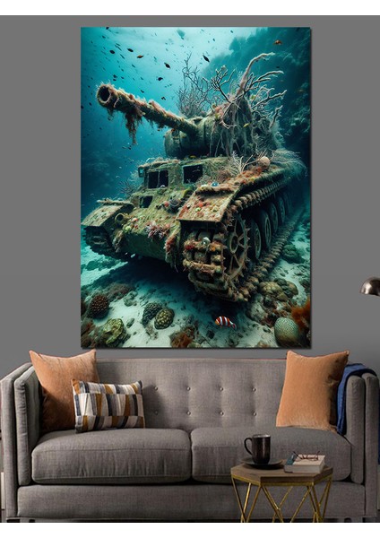 Suyun Altındaki Tank Dekoratif Kanvas - Mdf Ahşap Tablo fiyatları