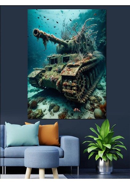 Suyun Altındaki Tank Dekoratif Kanvas - Mdf Ahşap Tablo modelleri