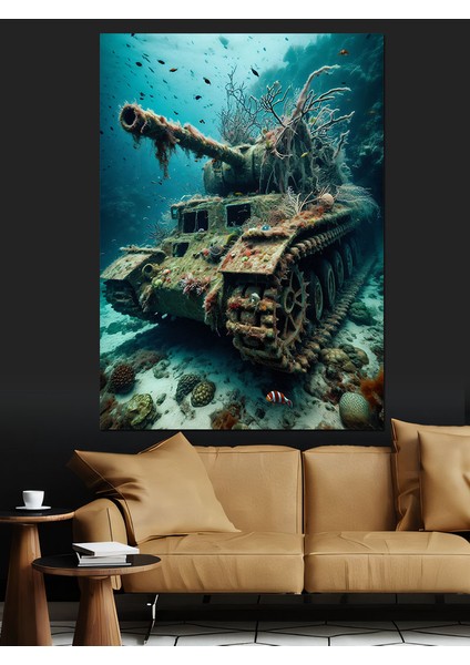 Suyun Altındaki Tank Dekoratif Kanvas - Mdf Ahşap Tablo fırsatları