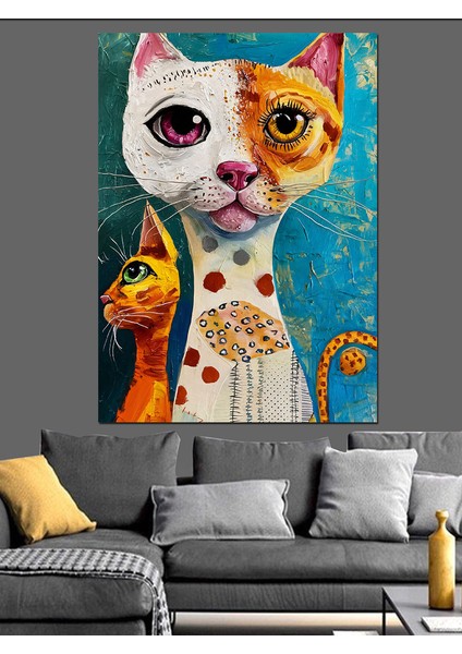 Sevimli Kediler Dekoratif Kanvas - Mdf Ahşap Tablo