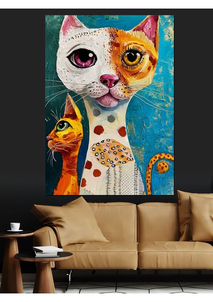 Sevimli Kediler Dekoratif Kanvas - Mdf Ahşap Tablo fırsatları