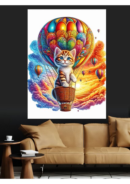 Uçan Balon ve Yavru Kedi Dekoratif Kanvas - Mdf Ahşap Tablo fiyatları