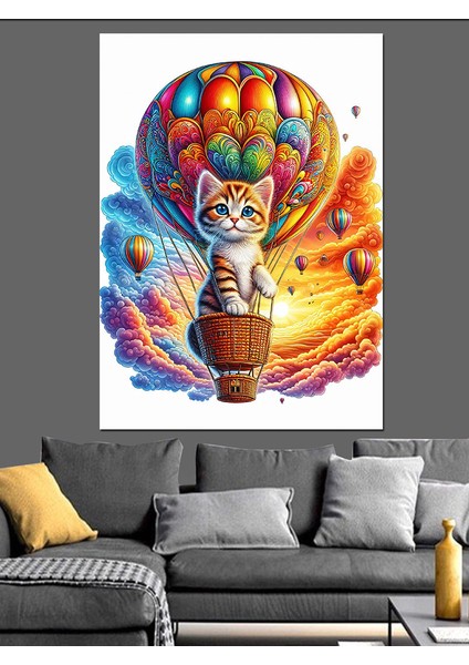 Uçan Balon ve Yavru Kedi Dekoratif Kanvas - Mdf Ahşap Tablo fırsatları