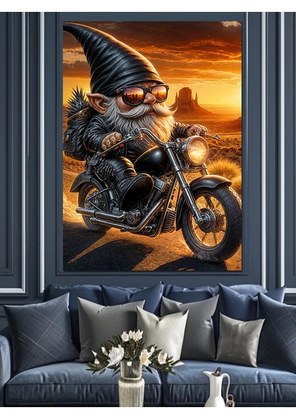 Motorcu Cüce Dekoratif Kanvas - Mdf Ahşap Tablo