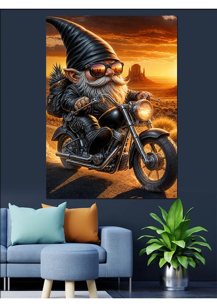 Motorcu Cüce Dekoratif Kanvas - Mdf Ahşap Tablo fırsatları