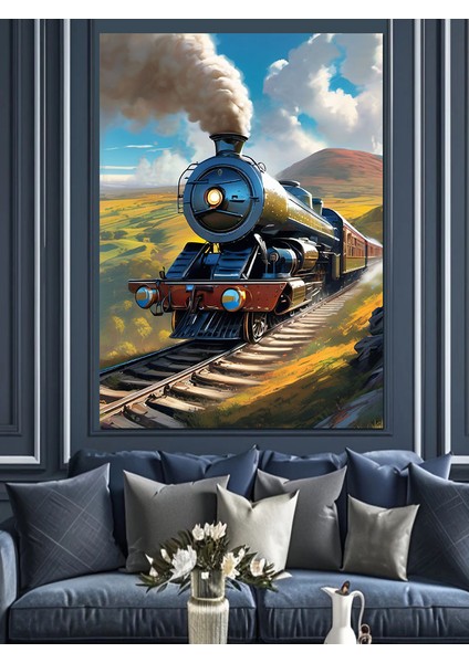 Retro Tren Dekoratif Kanvas - Mdf Ahşap Tablo
