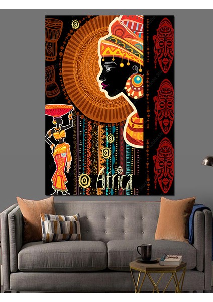 Afrikalı Kadın ve Desenler Dekoratif Kanvas - Mdf Ahşap Tablo
