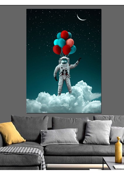 Balonlar ve Astronot Dekoratif Kanvas - Mdf Ahşap Tablo fırsatları