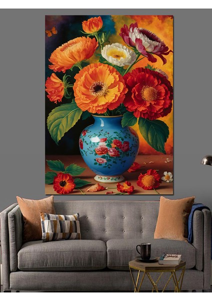 Renkli Çiçekler ve Vazo Dekoratif Kanvas - Mdf Ahşap Tablo fiyatları