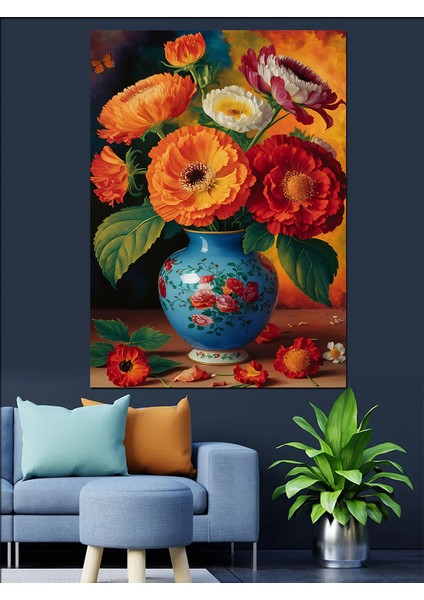 Renkli Çiçekler ve Vazo Dekoratif Kanvas - Mdf Ahşap Tablo modelleri