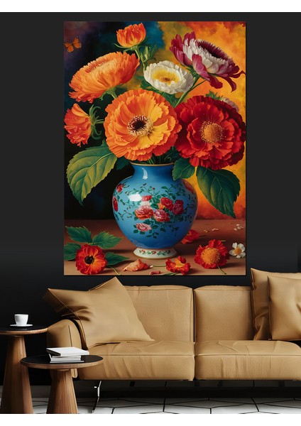 Renkli Çiçekler ve Vazo Dekoratif Kanvas - Mdf Ahşap Tablo fırsatları