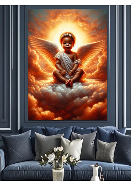 Bulutların Üstünde Çocuk Melek Dekoratif Kanvas - Mdf Ahşap Tablo
