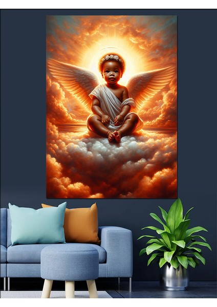 Bulutların Üstünde Çocuk Melek Dekoratif Kanvas - Mdf Ahşap Tablo fırsatları