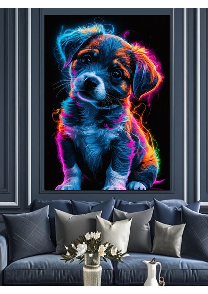 Renkli Yavru Köpek Dekoratif Kanvas - Mdf Ahşap Tablo