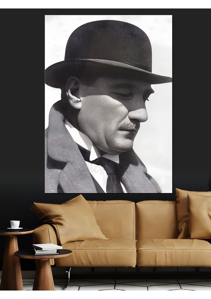 Fötr Şapkalı Mustafa Kemal Atatürk Dekoratif Kanvas - Mdf Ahşap Tablo