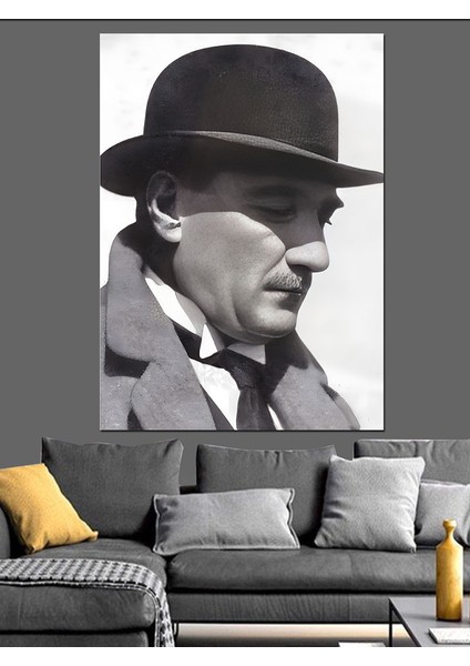 Fötr Şapkalı Mustafa Kemal Atatürk Dekoratif Kanvas - Mdf Ahşap Tablo modelleri