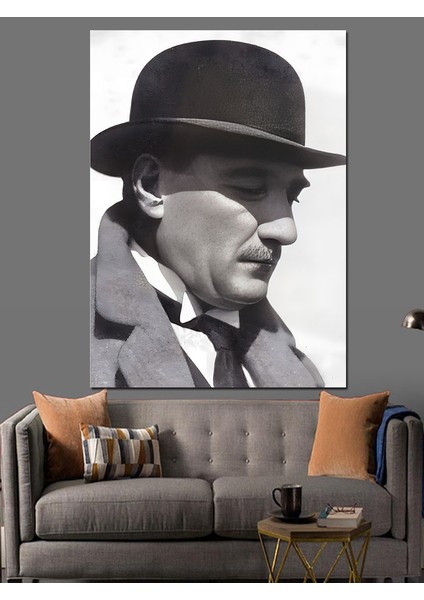 Fötr Şapkalı Mustafa Kemal Atatürk Dekoratif Kanvas - Mdf Ahşap Tablo fırsatları