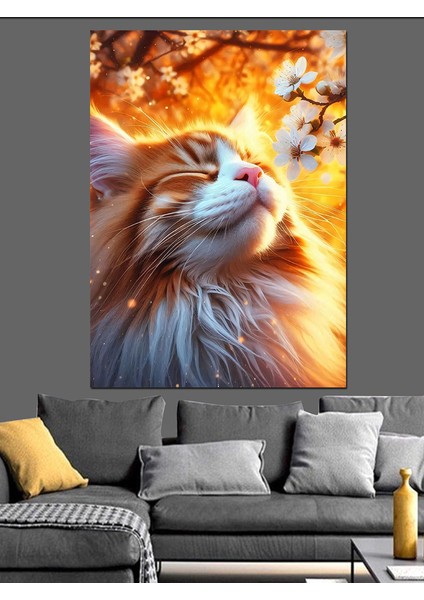 Çiçek ve Kedi Dekoratif Kanvas - Mdf Ahşap Tablo fırsatları