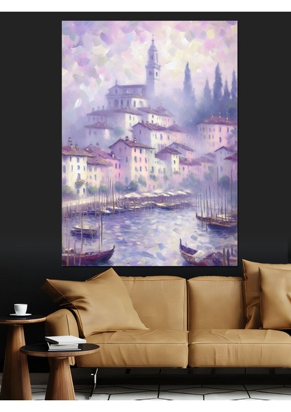 Nehir Kenarındaki Kasaba Dekoratif Kanvas - Mdf Ahşap Tablo modelleri