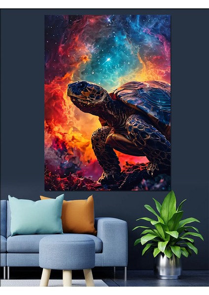 Işıltılı Gökyüzü ve Kaplumbağa Dekoratif Kanvas - Mdf Ahşap Tablo
