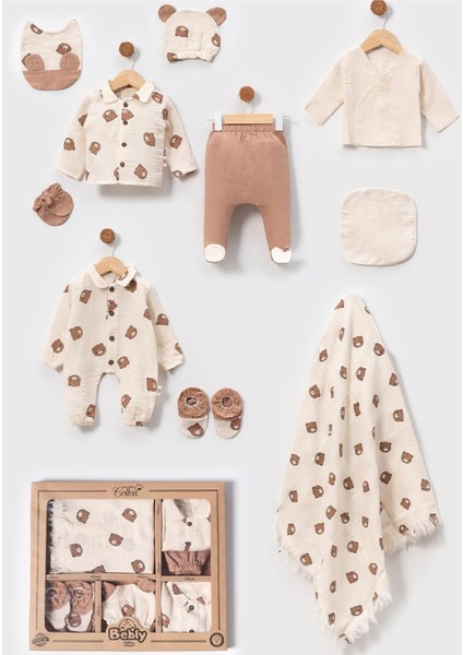 Erkek Ayıcıklı Müslin Hastahane Çıkışı Yenidoğan 10LU Set