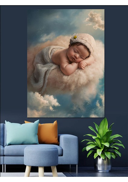 Bulutların Üstünde Uyuyan Bebek Dekoratif Kanvas - Mdf Ahşap Tablo fiyatları