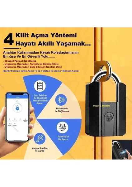 Parmak Izle Açılan Hava Şartlarına Uyumlu Çinko Alışım Akıllı Asma Kilit