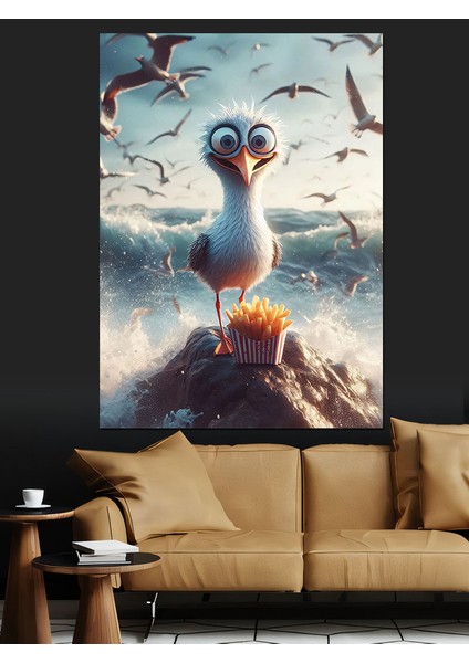 Patates Kızartması Yiyen Kuş Dekoratif Kanvas - Mdf Ahşap Tablo fiyatları