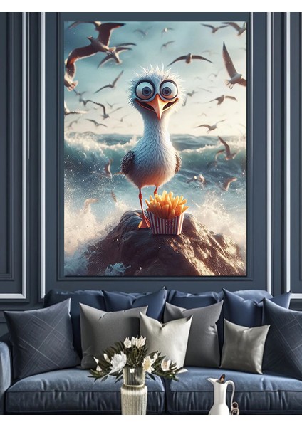 Patates Kızartması Yiyen Kuş Dekoratif Kanvas - Mdf Ahşap Tablo modelleri