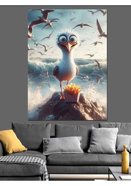 Patates Kızartması Yiyen Kuş Dekoratif Kanvas - Mdf Ahşap Tablo fırsatları