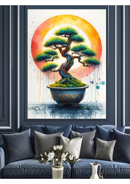 Vazodaki Ağaç ve Güneş Dekoratif Kanvas - Mdf Ahşap Tablo fırsatları
