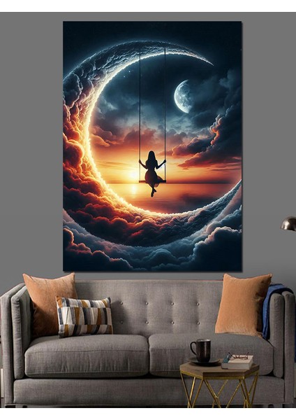 Bulutların Üstünde Sallanan Kız Dekoratif Kanvas - Mdf Ahşap Tablo fiyatları