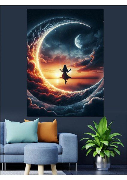 Bulutların Üstünde Sallanan Kız Dekoratif Kanvas - Mdf Ahşap Tablo modelleri