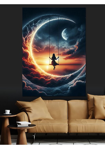 Bulutların Üstünde Sallanan Kız Dekoratif Kanvas - Mdf Ahşap Tablo fırsatları