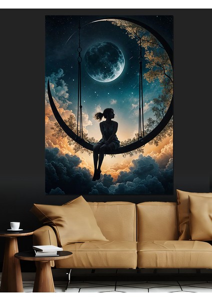 Bulutların Üstünde Sallanan Kız Dekoratif Kanvas - Mdf Ahşap Tablo fiyatları