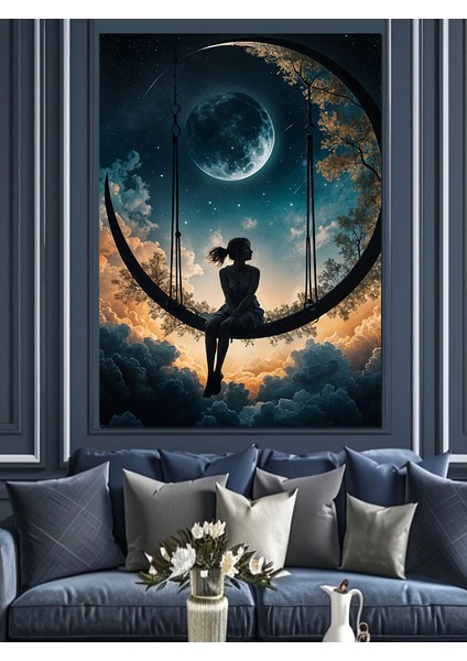 Bulutların Üstünde Sallanan Kız Dekoratif Kanvas - Mdf Ahşap Tablo modelleri