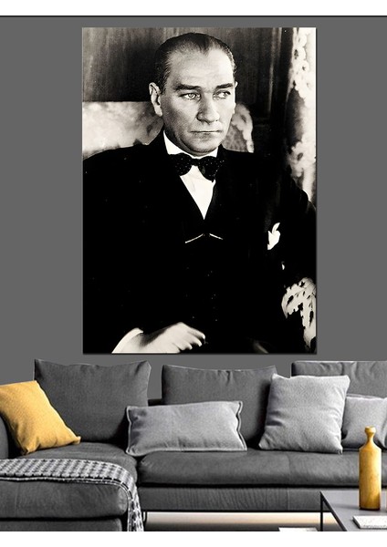 Siyah Beyaz Mustafa Kemal Atatürk Dekoratif Kanvas - Mdf Ahşap Tablo