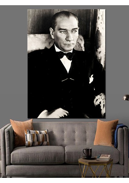 Siyah Beyaz Mustafa Kemal Atatürk Dekoratif Kanvas - Mdf Ahşap Tablo
